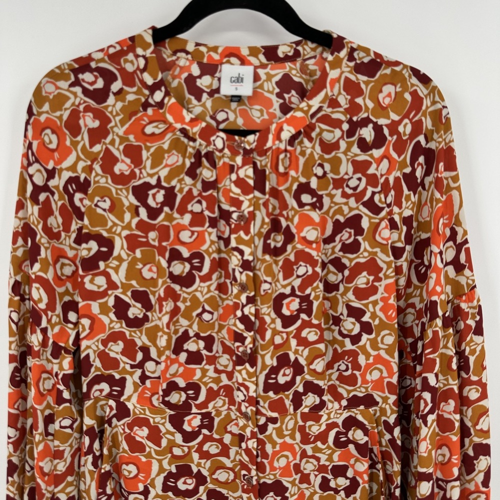 Cabi Dress Womens Small Red Brown Floral Print Long Sleeve Ruffle Boho 4238 Fall - Picture 2 of 9